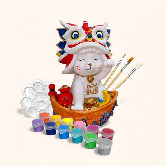 Lucky Cat Lion Dance - DIY Plaster Figurine Painting Kit